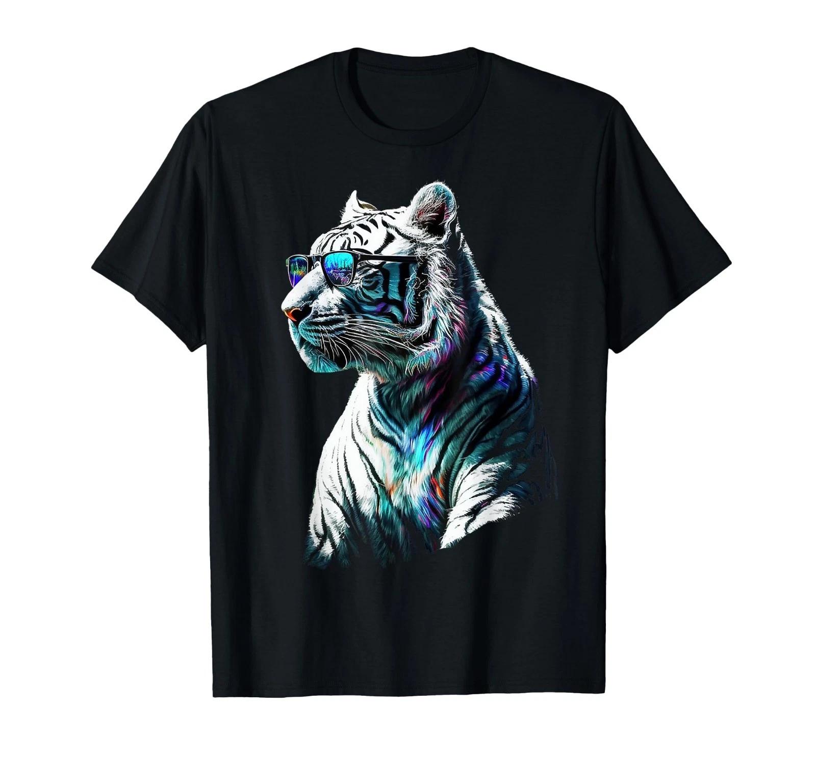 

White Tiger Sunglasses Colourful Art Animal Tiger T-Shirt 3XL