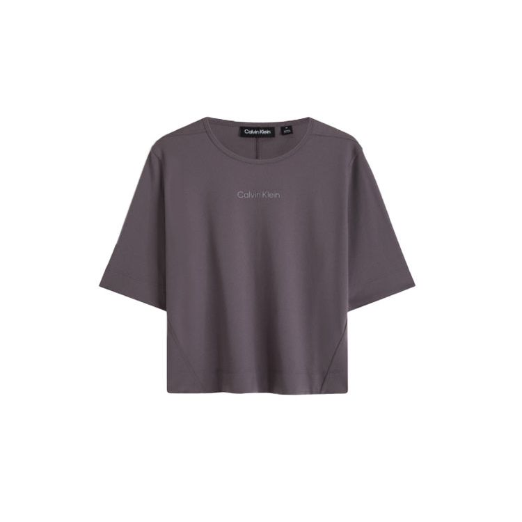 

Calvin Klein Минималистская футболка с круглым вырезом и коротким рукавом для фитнеса с гелевой надписью, женские топы Vase-Gray 4WS3K108-030 L