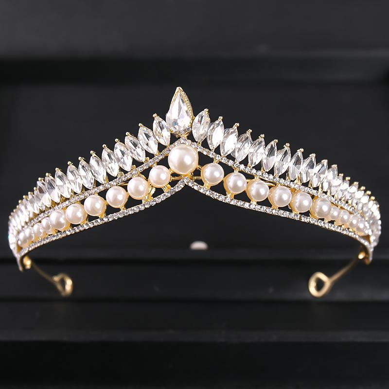 Goldfarbene Luxus-Kristall-Hochzeitstiara und Kronen Party Strass Abschlussball Braut Diadem Krone Tiara für Damen Braut Haarschmuck