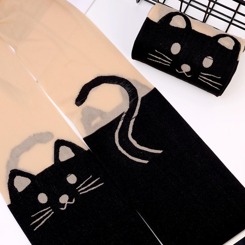 Creative Women Cute Cat Silk Stockings Sexy Thin Cartoon Kitten Tail Pantyhose Hosiery Tattoo Tights Fashion Printed Stockings