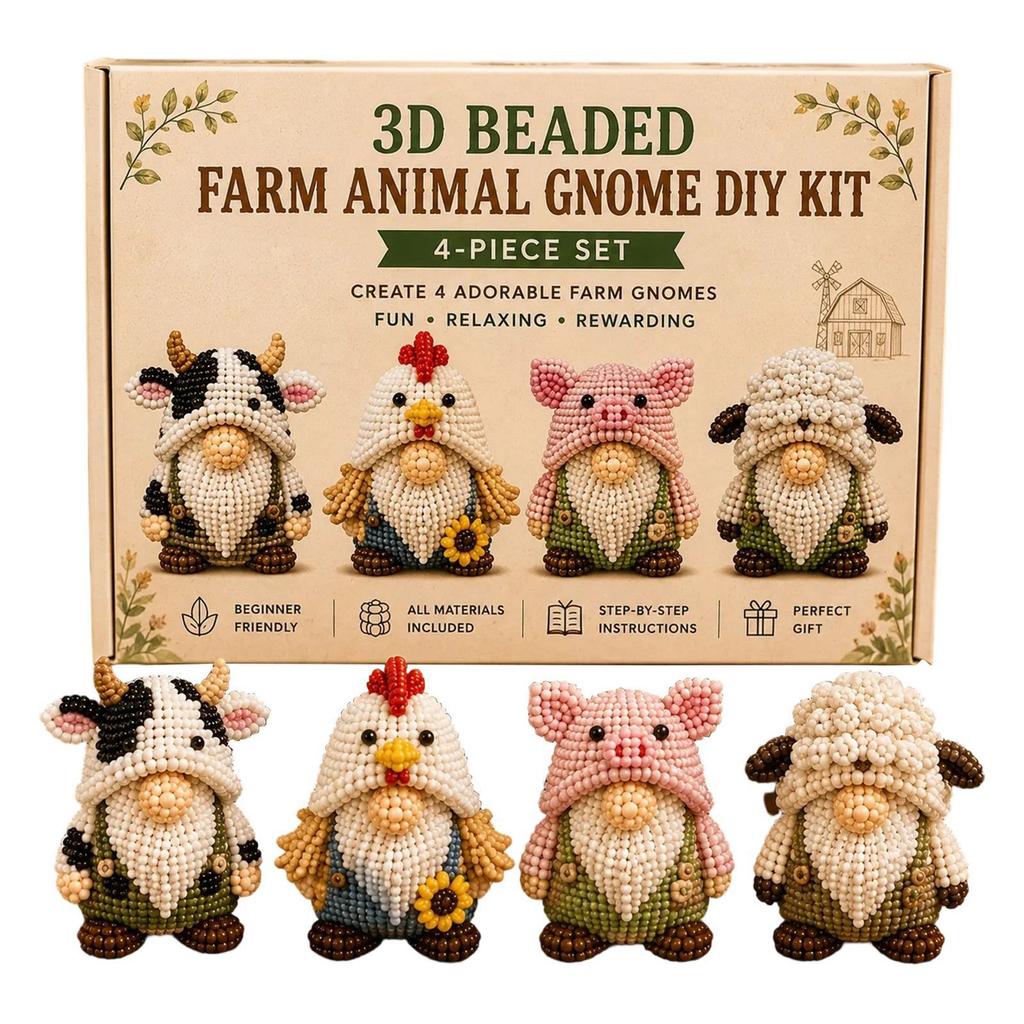 DIY 3D Gnome Bead Embroidery Set Complete Accessories Beadwork Crafts Kit for Crafting Enthusiasts Girls Women Teens Adults