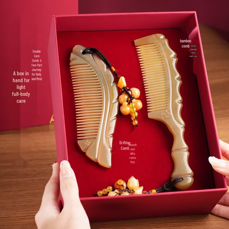 Natural Ox Horn Comb Gift Set