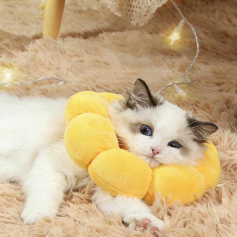 Sunflower Pet Adjustable Elizabethan Collar for Cats Soft Plush Anti-Bite Anti-Lick Surgery Recovery Cat Protection Wound Healin