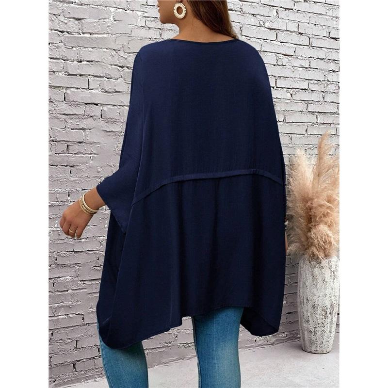 New Plus Size Women's Seven Quarter Sleeve Round Neck Top Made Of Polyester High Elasticity Loose Irregular T-shirt