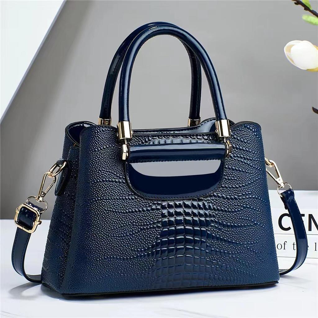 Bright Leather Stone Pattern Bag Women's Bag Crocodile Pattern Handbag, Atmospheric Texture Women's Shoulder Messenger Bag Bags