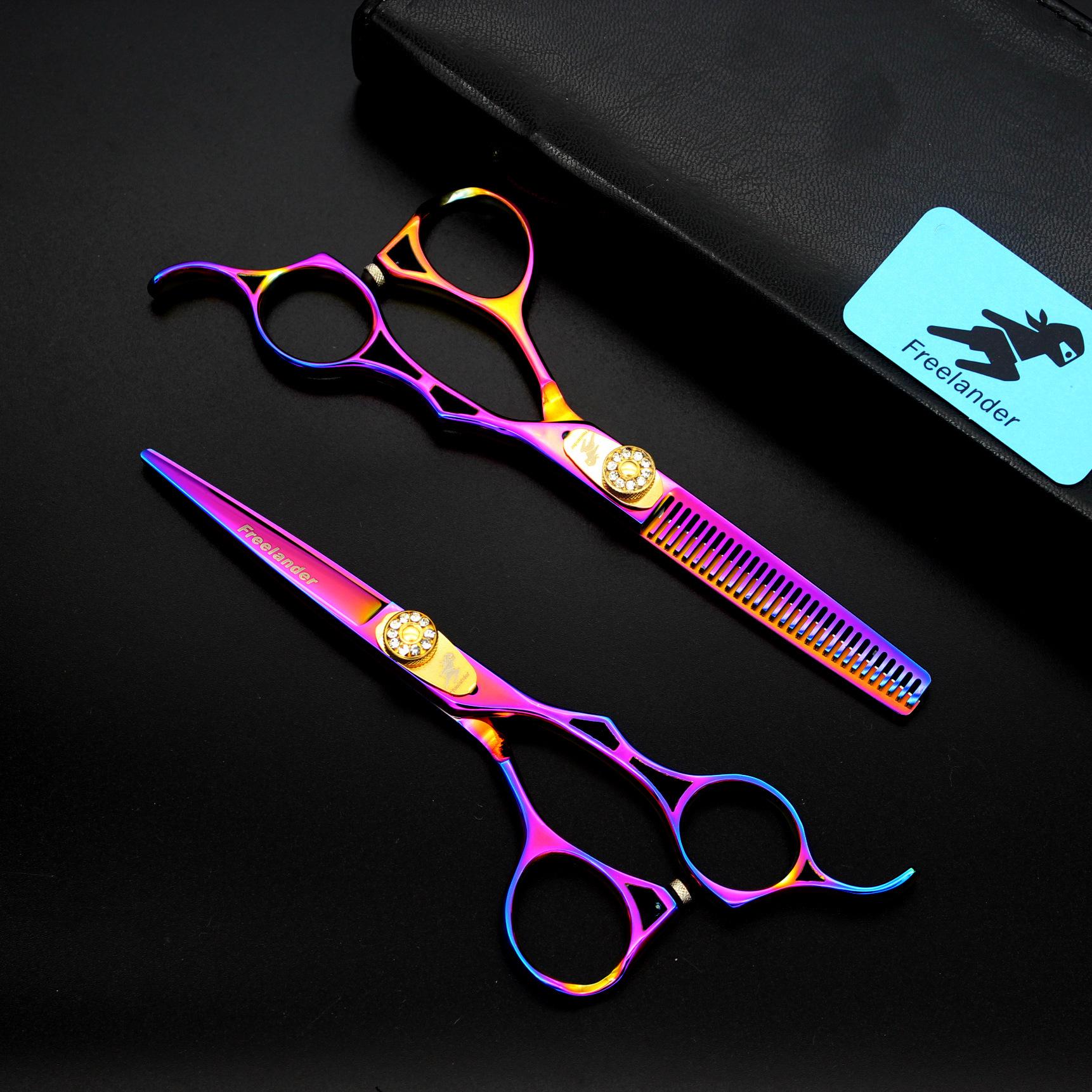 5.5-inch Color Hollow Handle Hairdressing and Thinning Scissors Set 5.5-inch Straight Shears