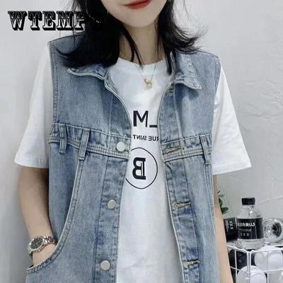 Gilet di jeans da donna Gilet senza maniche ampio Gilet Giacca Gilet di jeans da donna allentato casual Senza maniche Comodo