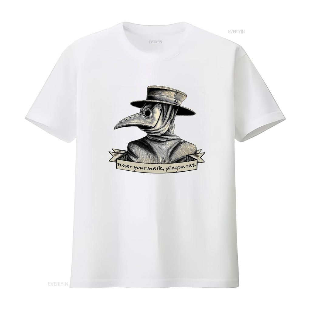 Plague Doctor Wear Your Mask Rat Print T Shirt for Streetwear vintage Washed fashion Comfortable Casual homme Unisex streetwear