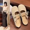 Baotou Half Slippers Women's Summer Wear Casual and Versatile 2025 New Pearl One-pedal Flat Sandals Lazy Shoes
