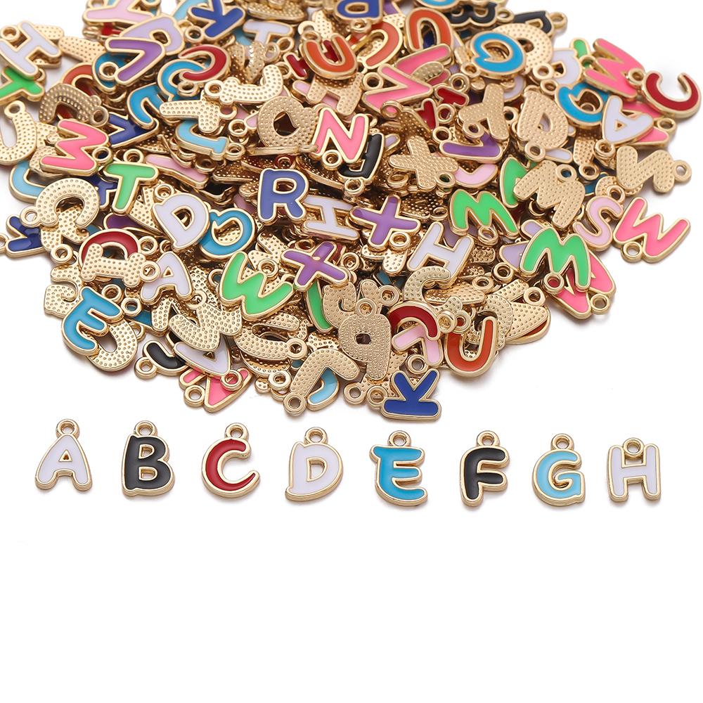 50/100pcs A-Z Alphabet Enamel Charms Colorful Metal Letter Pendants for DIY Jewelry Making Earrings Bracelet Necklace Accessorie