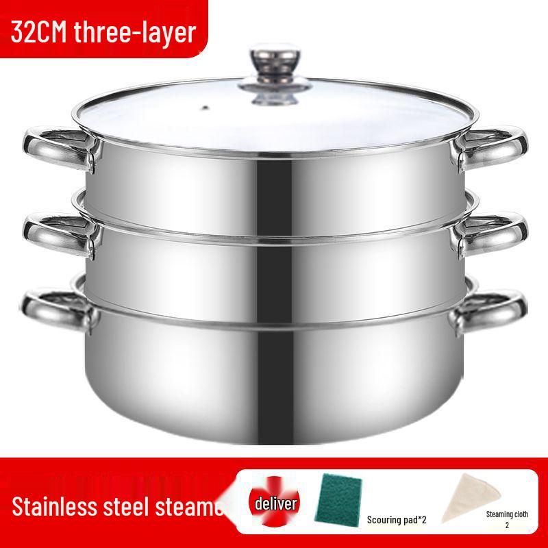 Stainless Steel Multi-Layer Steamer Stockpot for Induction & Gas Stoves