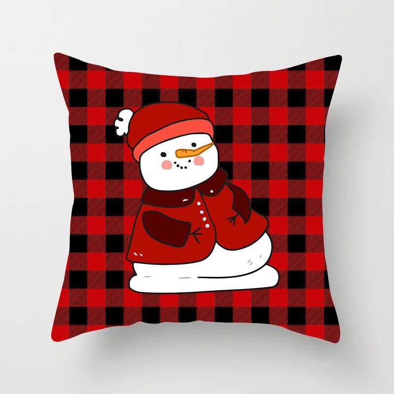 Christmas Decoration Black and Red Checkered Printed Cushion Cover for Home Living Room Sofa  Pillowcase 45 * 45cm