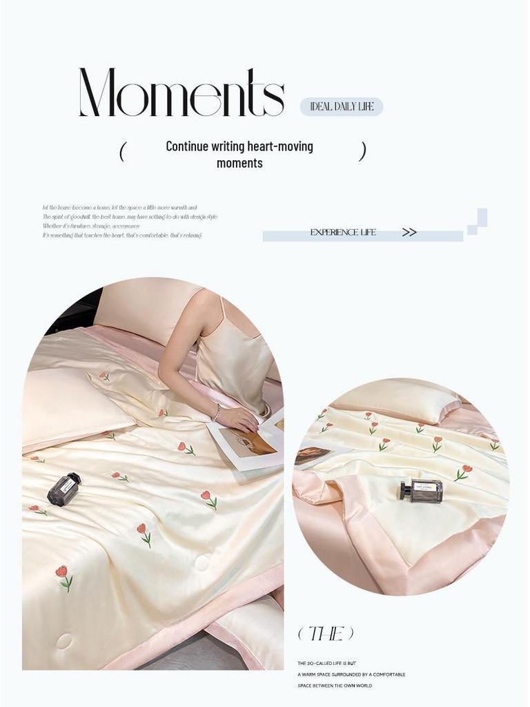 Silky Summer Ice Silk Quilt Set: Lightweight, Washable, and Embroidered