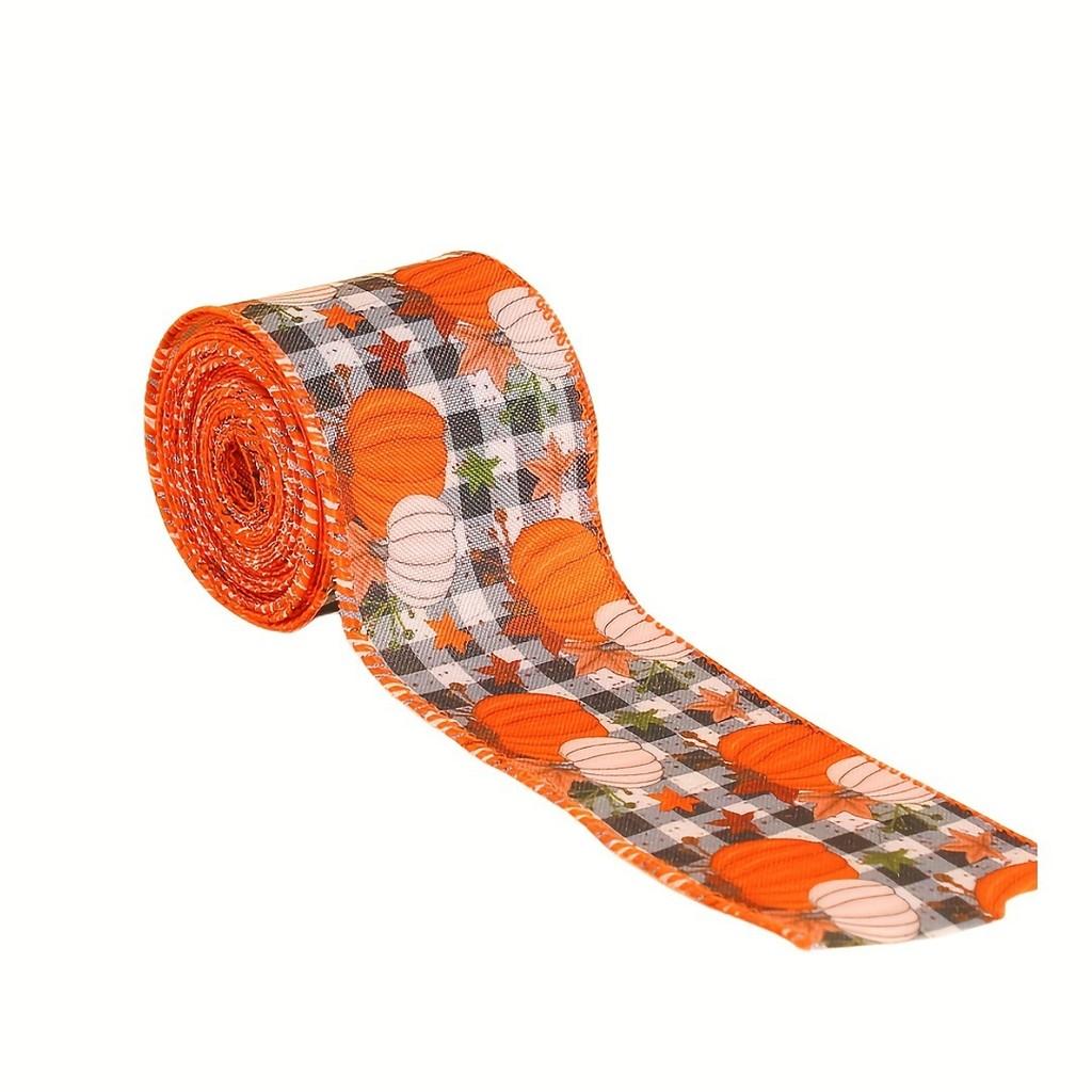 Halloween Orange Pumpkin Black And White Plaid Ribbon For Festive Diy Decorations