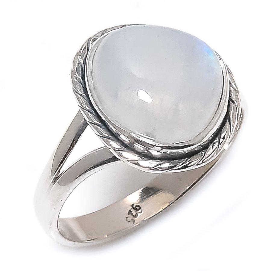 Natural Rainbow Moonstone Gemstone 925 Solid Sterling Silver Gift Ring S.8 H2w82