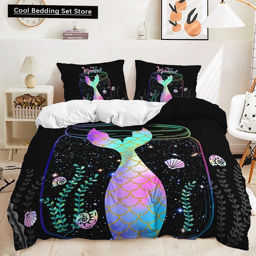 Beautiful Rainbow Mermaid Bedding Set Polyester Duvet Cover Set Single Full Twin Queen Comforter Sets for Girls Women Bed Linen