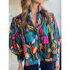 2024 Spring New Arrival Florals Print Pullover Chiffon Shirt Female Fashion Temperament Commute Loose V-neck Long Sleeve Top