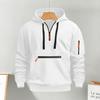 Yousheng Fall Winter Men Hoodie Zipper Decor Loose Elastic Cuff Drawstring Warm Pullover Mid Length Hip Hop Solid Color Top for Sport Daily Wear