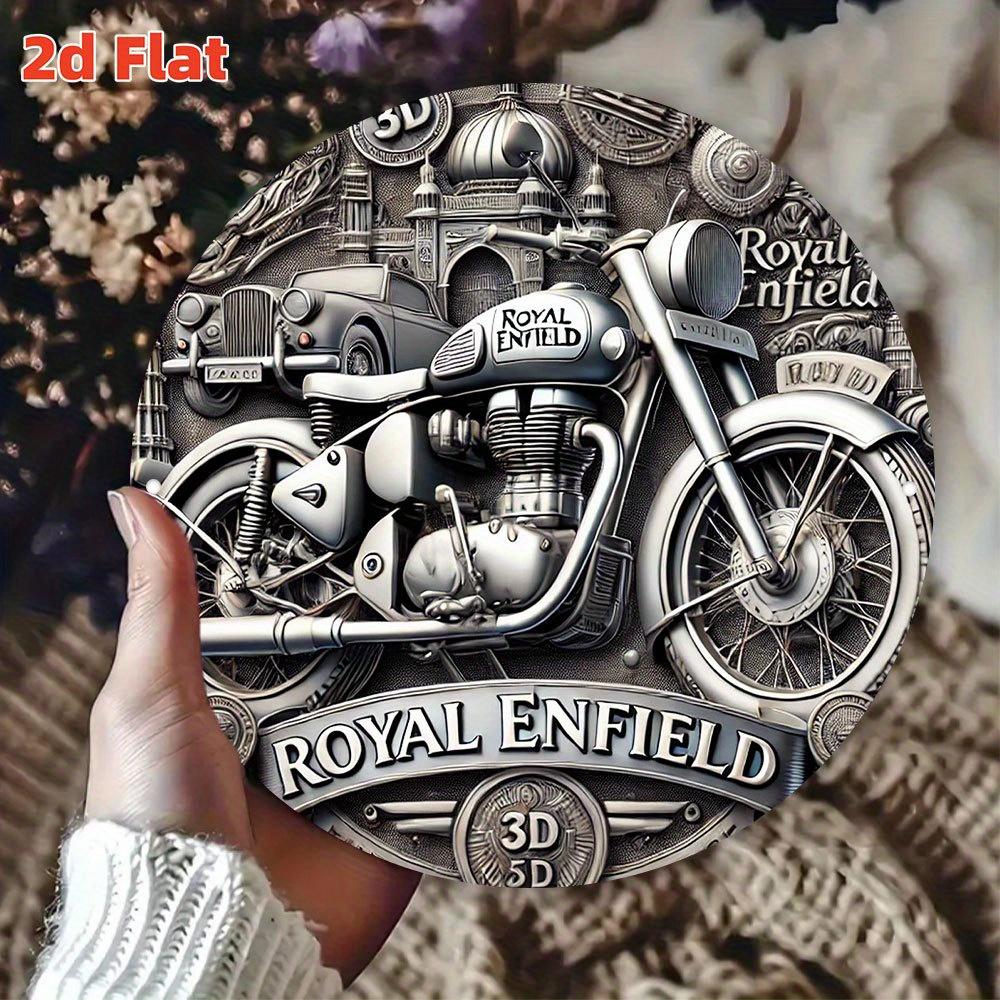 D Flat Royal Enfield Motorcycle Badge Vintage Motorcycle Decor with Royal Enfield Logo HeavyDuty Aluminum Metal Plaque 20x20cm(8x8inch)