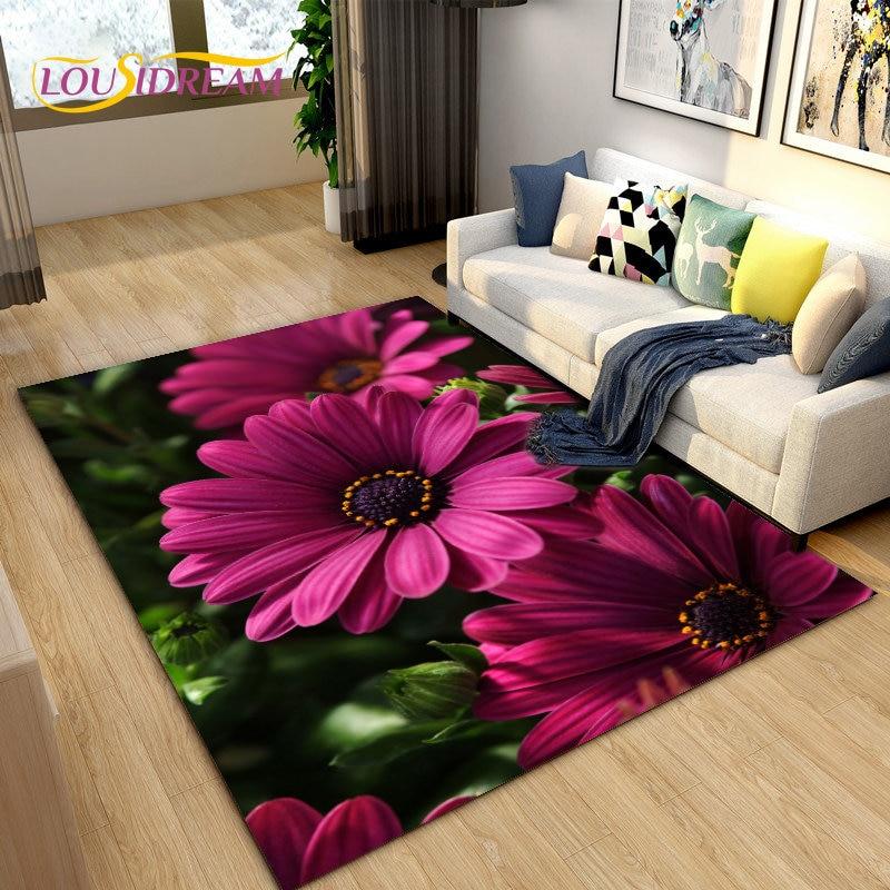 3D Daisy Flower Pattern Area Rug,Carpet Rug for Living Room Bedroom Sofa Doormat Kitchen Decoration,Kids Play Non-slip Floor Mat