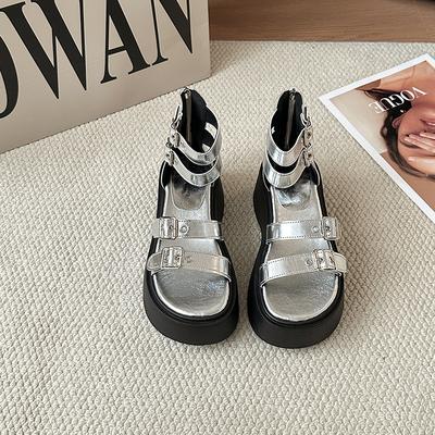 Women Platform Sandals French Retro Belt Buckle Open-toed Roman Sandal Women's Versatile Heightening Beach Shoes Sandalias Mujer