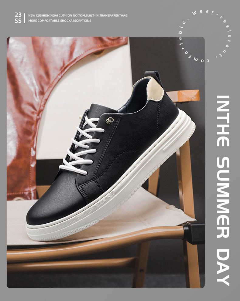 Men's White Leather Low-Top Sneakers - Casual Round Toe