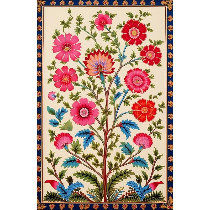 Vintage Indian Folk Art Tree of Life Lotus Floral Canvas Painting  Persian Pattern Wall Decor Poster for Home Room
