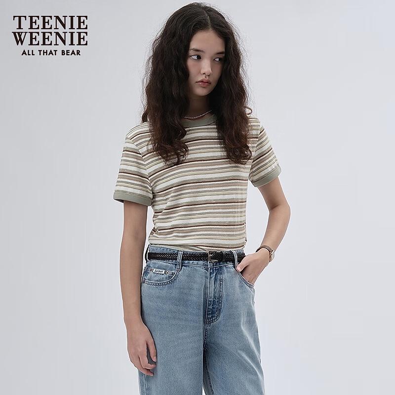 Teenie Weenie Women's 2025 Autumn Striped Embroidered Short T-Shirt