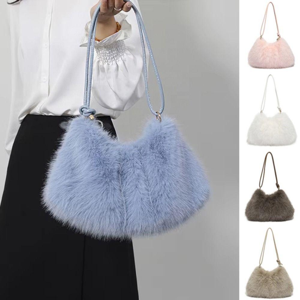Soft Faux Fur Hobo Bag Warm Women Handbag Retro Plush Tote Bag Autumn Winter