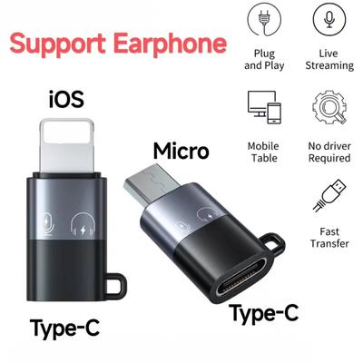 Podpora PD18W Mikrofon Sluchátka Typ-C Konvertor samice na mikromobil pro iPhone Osvětlení samec na USB C nabíjecí adaptér