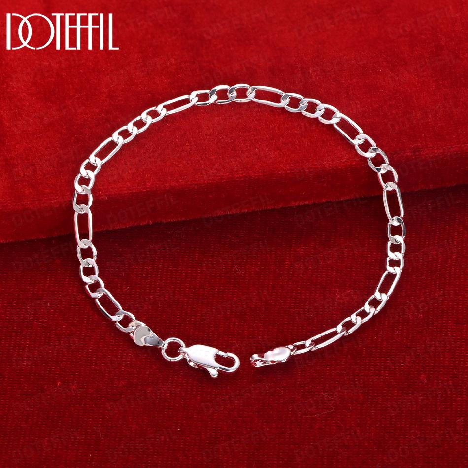 925 Sterling Silver Gift Wedding Jewelry 4mm Side Chain Fashion Bracelet