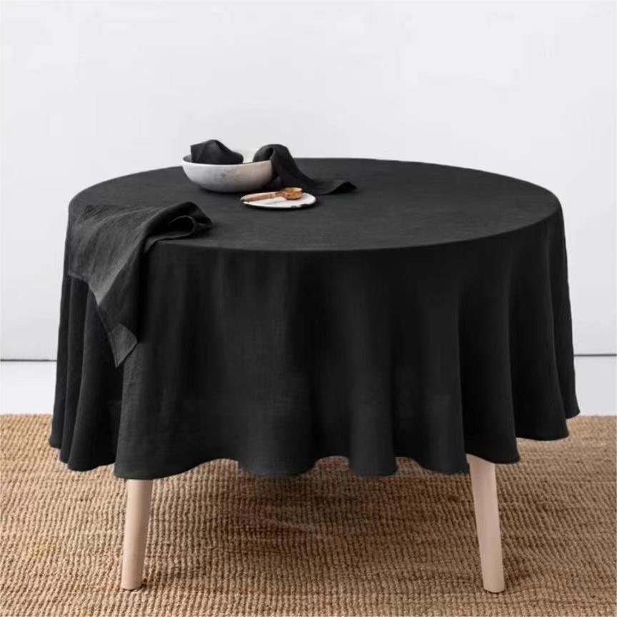 

100% чистий льон, однотонне кругле покриття для столу, скатертина з натуральної тканини, для святкового декору стільниці для кухні, їдальні. Diameter 150cm чорний