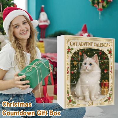 Christmas Cat Lover Advent Calendar PVC Ornament for Tree Decor 24-Day Countdown Box Gift for Kids Family
