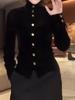 Women's Designer Velvet Long-Sleeve Top with Gold Buttons - Early Spring 2026 Collection