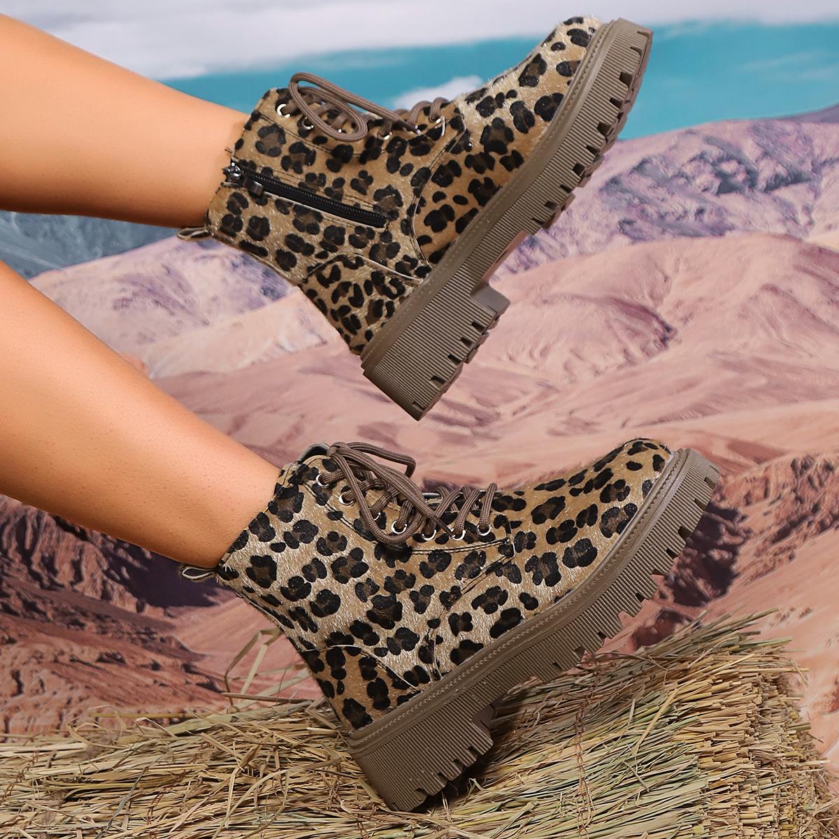 Модные женские ботинки на толстой подошве с леопардовым принтом — фото 4