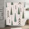 Vintage Christmas Trees Shower Curtain Set Green Forest Decor With Pine Cones For Bathroom Decor In White Waterproof Fabric (Siz
