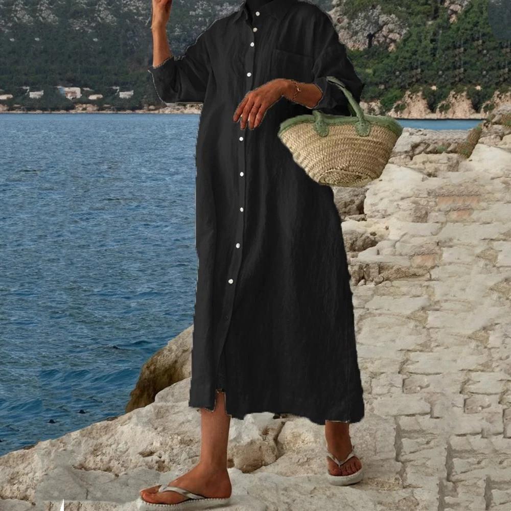 GMXIA Moda damska Letnia wiosna Jednolity kolor Drukuj Długie rękawy Casualowe sukienki z dekoltem w kształcie litery POLO