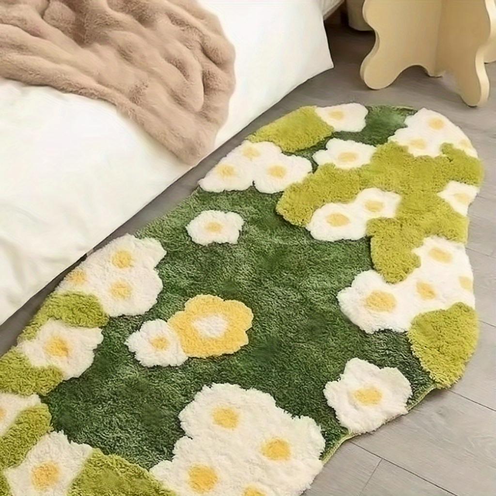 Beflockter Moosteppich, weich, rutschfest, schmutzabweisend, ideal für Schlafzimmer, Nachttisch, Wohnzimmer, Türöffnungen und Büros, Teppich mit Blumenmuster