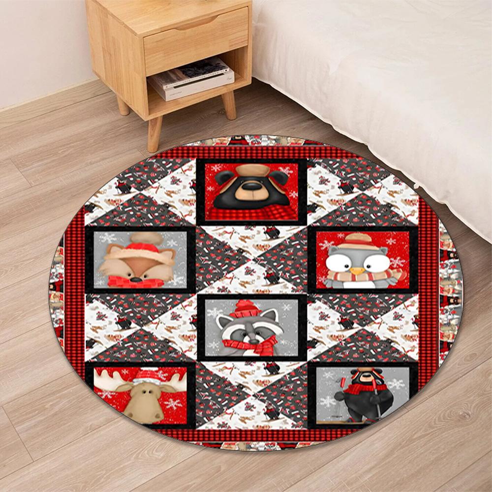 Christmas Printed Round Rug Carpet Chair Rug Area Rug Entryway Doormats,for Office Chair Living Room Bedroom Kitchen Room.
