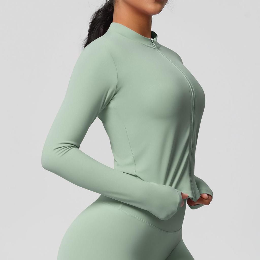 Quick-Dry Nude-Feel Zip-Up Fitness Jacket – Women's Long Sleeve Yoga & Running Top