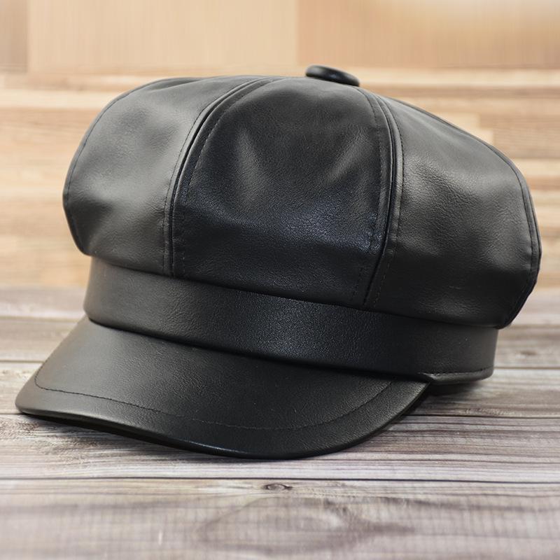 

54-62cm Big Head Plus Size 8 Panels Newsboy Caps for Women PU Leather Cabbie Painter Hat Gatsby Ivy Beret Octagonal Cap XS 54cm чёрный