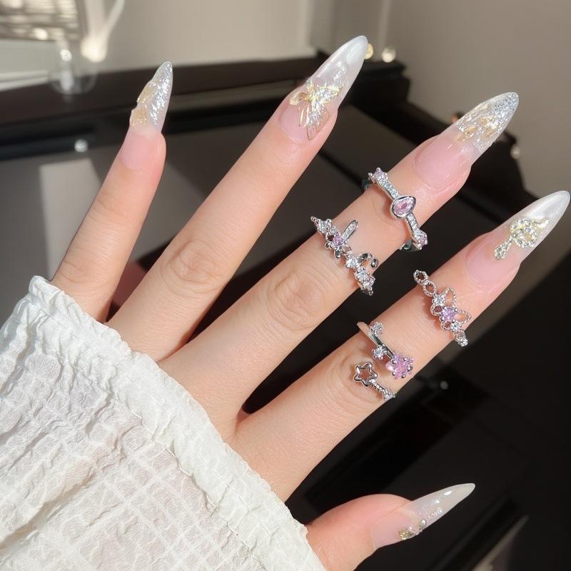 Sweet Pink Zircon Water Drop Star Opening Ring Small Fresh Light Luxury High Sense Simple Niche Ring