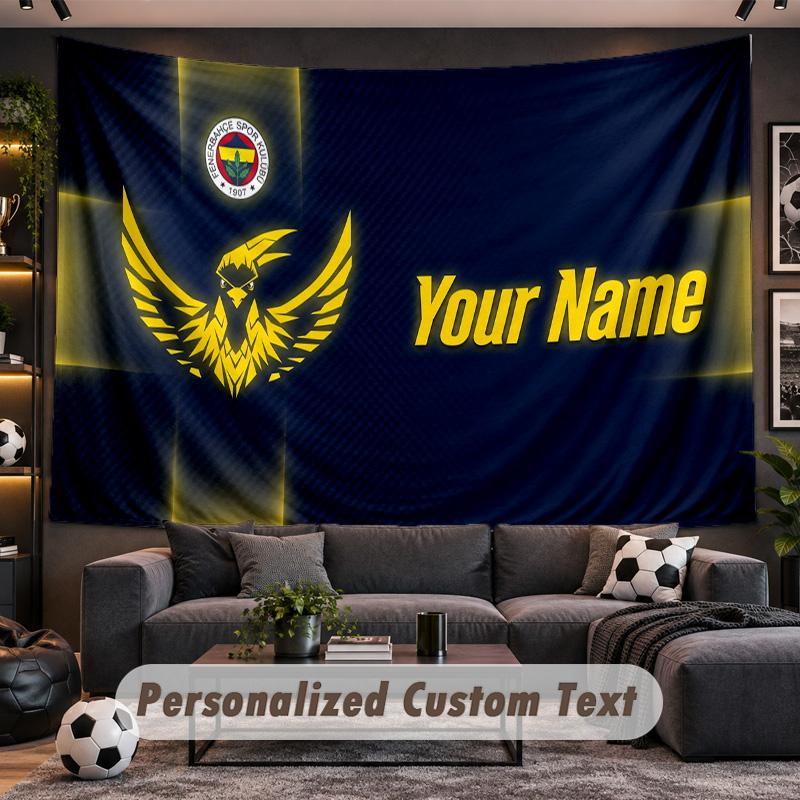 Fenerbahçe FC Personalized Tapestry Support Custom Name, Wall Art Home Decoration
