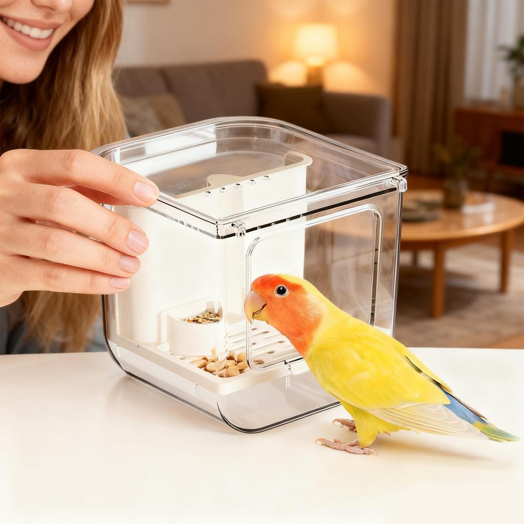 Bird Cage Feeder Clear Bird Food Dispenser Cage Food Dispenser For Conure Parrot Parakeet Cockatoo Canary Finch Cockatiel