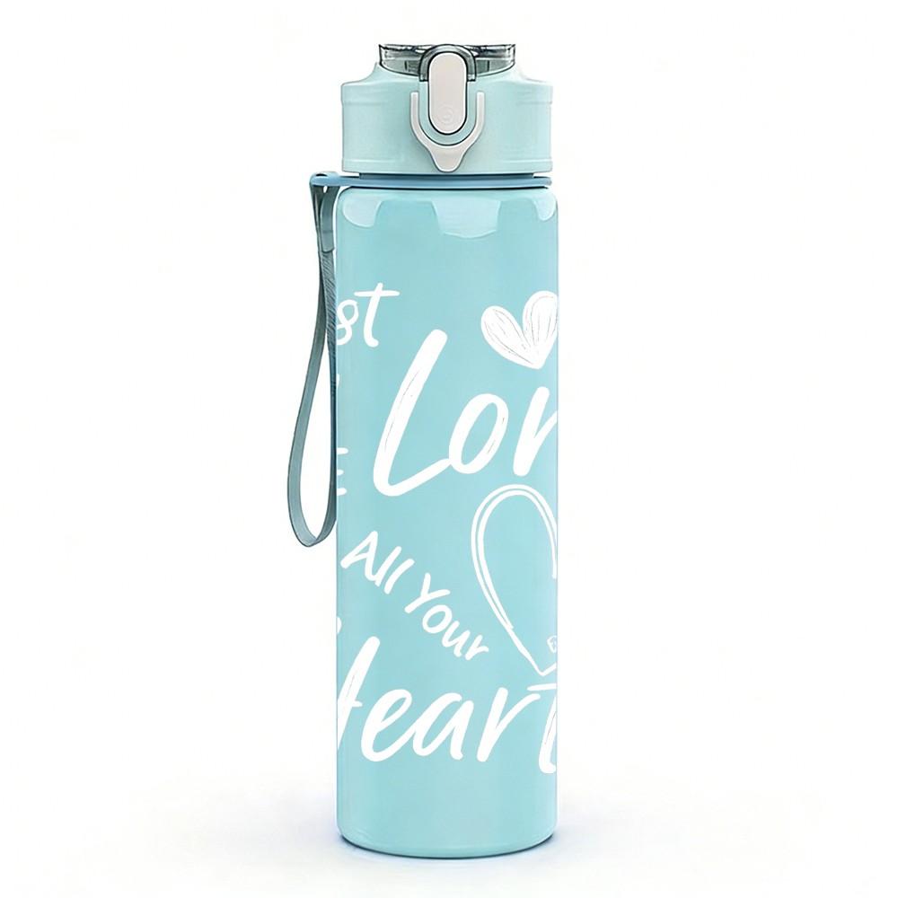 1PC Trust In The Lord Heart Pattern 750ml Color Plastic Sports Water Bottle Leakproof Flip Straw Lid Suitable for Sports Office Home Use