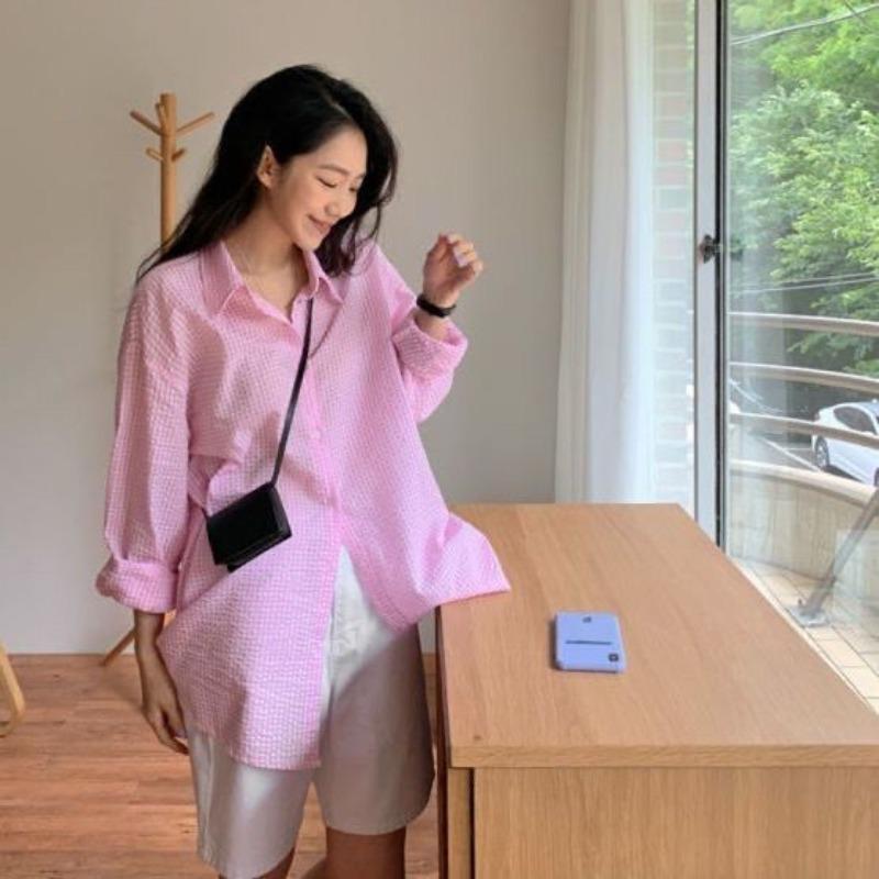 

Textured Women s Solid Color Shirt Long Sleeved Versatile Loose Sunscreen Shirts Daily Commuting Single Breasted Blouses One Size