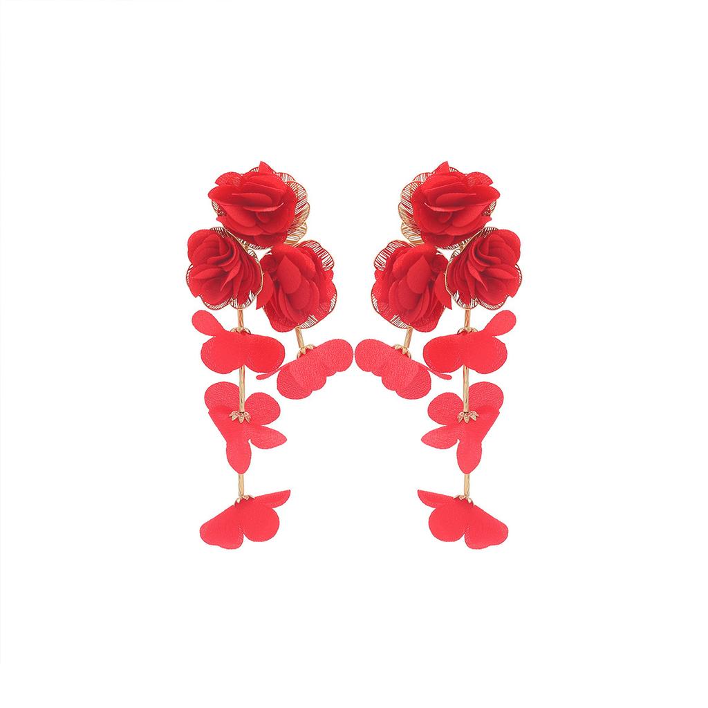Earrings with chiffon flowers, multi-layered niche design, versatile and high-end earrings for women