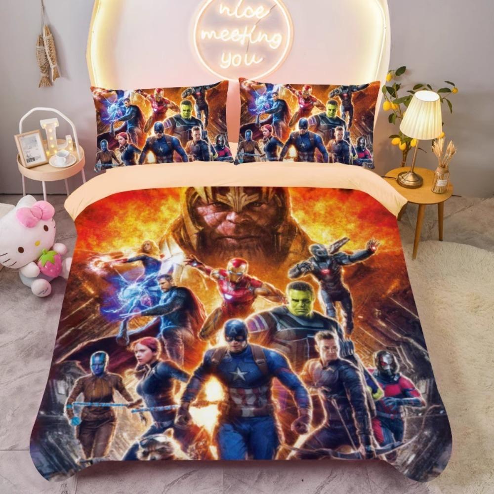 

The Avengers Motif,Microfibre Bedding Sets, Children s Bed Linen with Zip Room Decor Duvet Cover for Teenagers adult 3-Piece 90x200cm