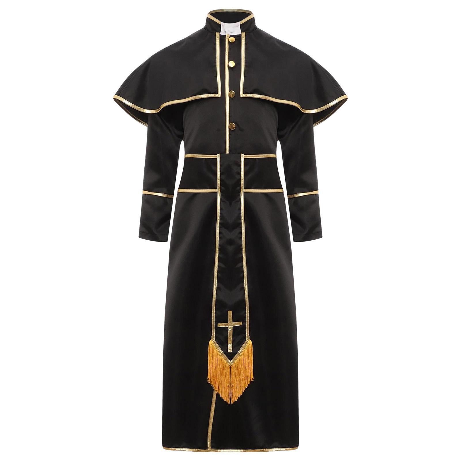 

Kids Priest Costume Long Sleeve Buttons Robe Church Clergy Minister Pastor Robes Role Play Outfit 5-6 Years чорний