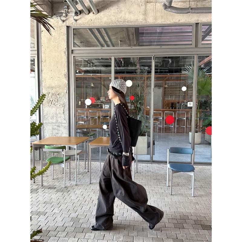 Fashionable Street Casual Shell Button Off-shoulder Long-sleeve High-stretch T-shirt